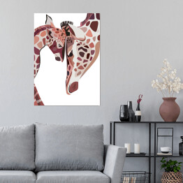 Plakat samoprzylepny Mała i duża żyrafa na białym tle