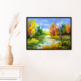 Plakat w ramie Jesienny krajobraz z leśną rzeką