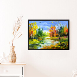 Obraz w ramie Jesienny krajobraz z leśną rzeką