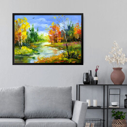 Obraz w ramie Jesienny krajobraz z leśną rzeką
