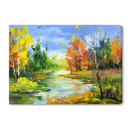 Obraz na płótnie Jesienny krajobraz z leśną rzeką