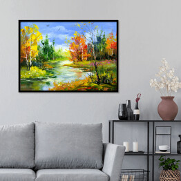 Plakat w ramie Jesienny krajobraz z leśną rzeką