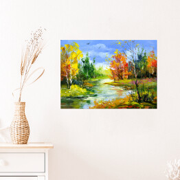 Plakat Jesienny krajobraz z leśną rzeką
