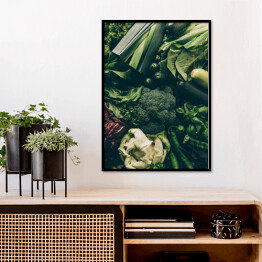 Plakat w ramie Wyjątkowa kuchenna kompozycja z zielonymi warzywami