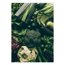 Plakat Wyjątkowa kuchenna kompozycja z zielonymi warzywami