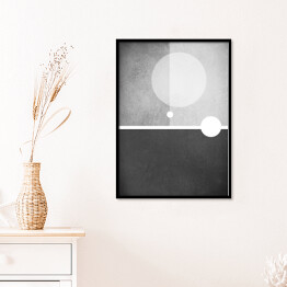 Plakat w ramie abstract modern black and white background with minimalism design of circle shapes blocks and straight line angles in layers with old vintage texture and grunge