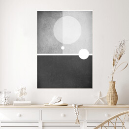 Plakat samoprzylepny abstract modern black and white background with minimalism design of circle shapes blocks and straight line angles in layers with old vintage texture and grunge