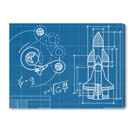 Obraz na płótnie Plan statku kosmicznego i toru jego lotu