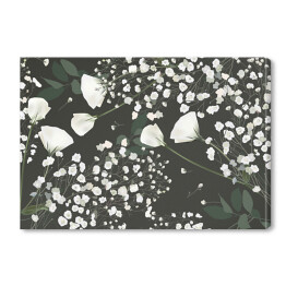 Obraz na płótnie Drobne białe kwiaty na ciemnym tle