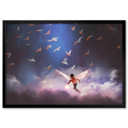 Plakat w ramie Chłopiec ze skrzydłami anioła