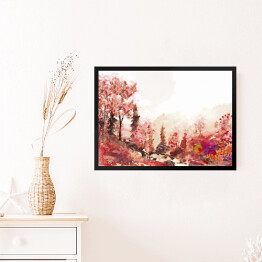 Obraz w ramie Jesienny pejzaż w ciepłych barwach wykonany akwarelą