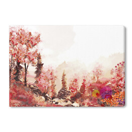 Obraz na płótnie Jesienny pejzaż w ciepłych barwach wykonany akwarelą