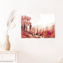 Plakat Jesienny pejzaż w ciepłych barwach wykonany akwarelą