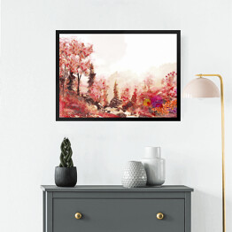 Obraz w ramie Jesienny pejzaż w ciepłych barwach wykonany akwarelą