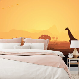 Fototapeta winylowa zmywalna Zwierzęta Afryki na tle zachodzącego słońca