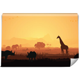 Fototapeta Zwierzęta Afryki na tle zachodzącego słońca