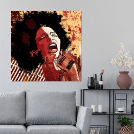 Plakat samoprzylepny Piosenkarz jazzowy na tle w stylu grunge