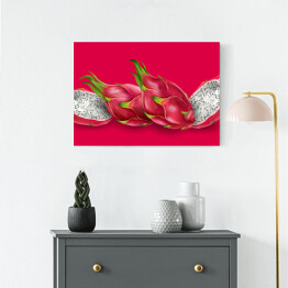 Obraz na płótnie Przekrojony smoczy owoc na czerwonym tle