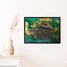 Obraz w ramie Złoty brokat na płynie w kolorze zielono niebieskim