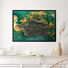Obraz w ramie Złoty brokat na płynie w kolorze zielono niebieskim