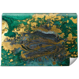 Fototapeta Złoty brokat na płynie w kolorze zielono niebieskim