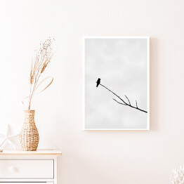 Obraz na płótnie Minimalistyczna dekoracja z ptakiem na gałęzi