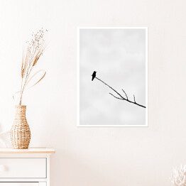 Plakat samoprzylepny Minimalistyczna dekoracja z ptakiem na gałęzi