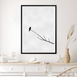 Obraz w ramie Minimalistyczna dekoracja z ptakiem na gałęzi