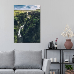 Plakat samoprzylepny Horyzont i zielone wzgórza, Islandia