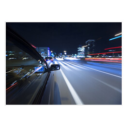 Plakat samoprzylepny Nocna podróż samochodem - efekt long exposure