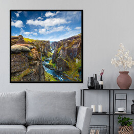 Plakat w ramie Widok na Kanion Fjadrargljufur i rzekę, Islandia