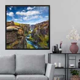 Obraz w ramie Widok na Kanion Fjadrargljufur i rzekę, Islandia