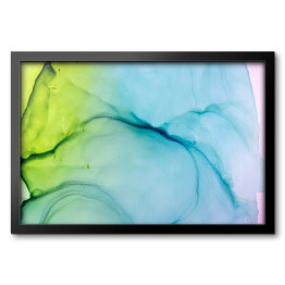 Obraz w ramie Atrament w odcieniach zieleni i błękitu rozpuszczający się w płynie