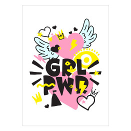 Plakat samoprzylepny GRL PWR - typografia na tle serc