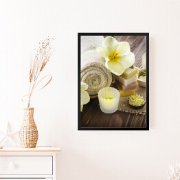 Obraz w ramie Zabiegi spa - kwiat, ręcznik i świece