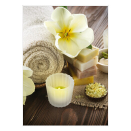 Plakat samoprzylepny Zabiegi spa - kwiat, ręcznik i świece