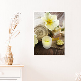 Plakat samoprzylepny Zabiegi spa - kwiat, ręcznik i świece