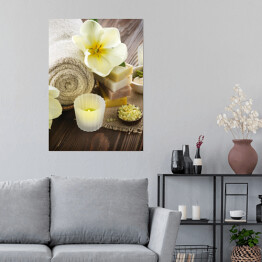 Plakat Zabiegi spa - kwiat, ręcznik i świece