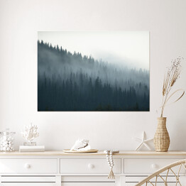 Plakat samoprzylepny Tajemniczy kanadyjski las we mgle
