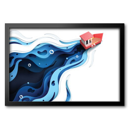 Obraz w ramie Czerwona łódka na rzece