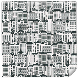 Tapeta w rolce Wektorowy spójny wzór z wieloma budynkami Starego Miasta w stylu retro. spójny czarny i biały rysunek tło, może być używany jako tapeta lub papier do pakowania.