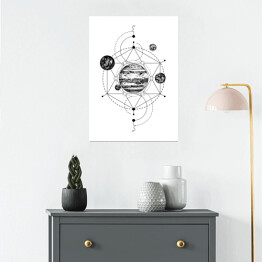 Plakat samoprzylepny Ilustracja z geometrią i planetami