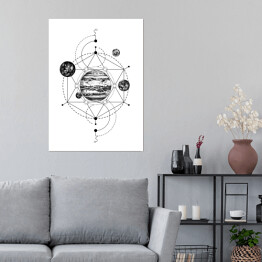 Plakat samoprzylepny Ilustracja z geometrią i planetami