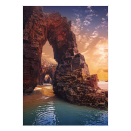 Plakat samoprzylepny Plaża w Hiszpanii podczas zachodu słońca