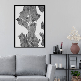 Plakat w ramie Mapy miast świata - Seattle - szara