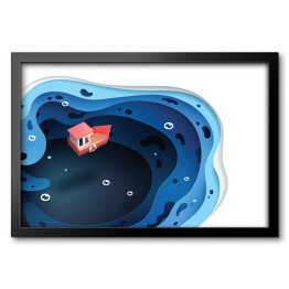 Obraz w ramie Łódka na morzu - ilustracja w stylu origami