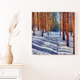 Obraz na płótnie Ścieżka prowadząca przez las pokryta śniegiem