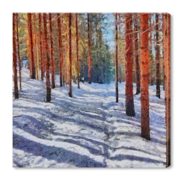 Obraz na płótnie Ścieżka prowadząca przez las pokryta śniegiem