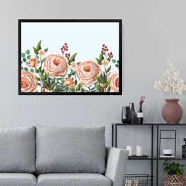 Obraz w ramie Pastelowe angielskie róże na białym tle