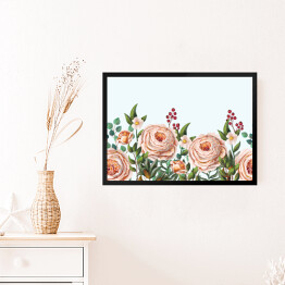 Obraz w ramie Pastelowe angielskie róże na białym tle